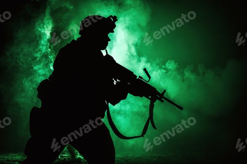 Preview: Soldiers silhouette on background of fire explosion