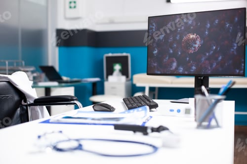 Preview: Virus research on doctors desk monitor