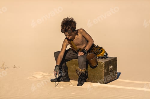 Preview: Post-apocalyptic Warrior Boy Outdoors in Desert Wasteland