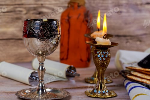 Preview: Shabbat Shalom - Traditional Jewish ritual matzah, bread,