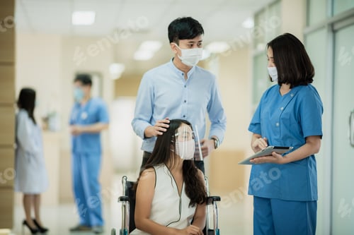 Preview: medical health insurance concept at hospital with doctor team and patient health care