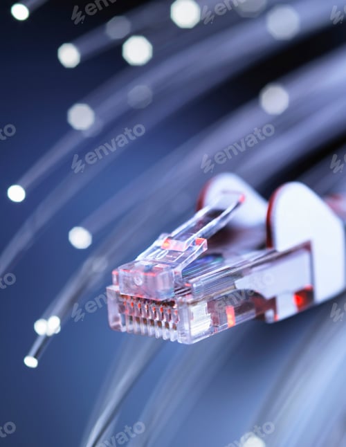 Preview: Internet network connector with fibre optics, close-up