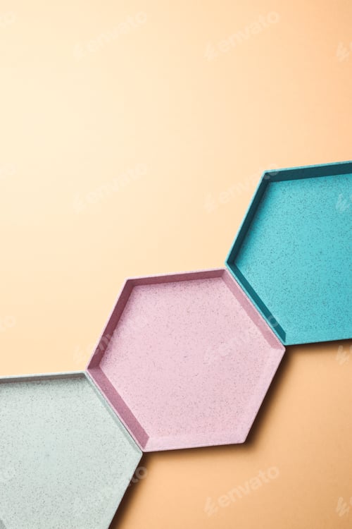 Preview: Abstract hexagon geometric colorful background. Pastel colors minimalism. Copy space banner