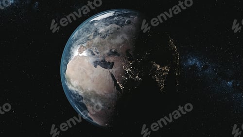 Preview: motion graph planet Earth against Milky Way in black space