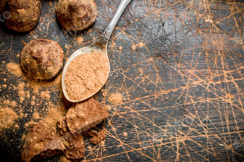 Preview: Chocolate candy truffles with cocoa powder.