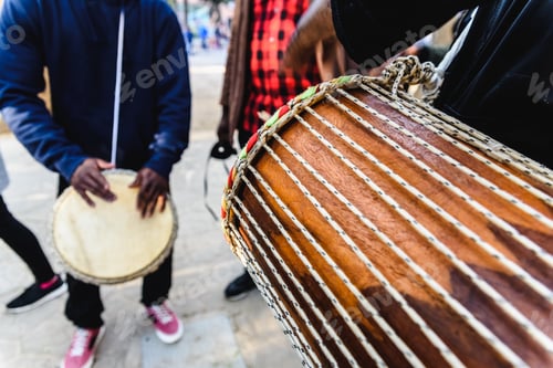 Preview: African drummers blowing their bongos on the street.