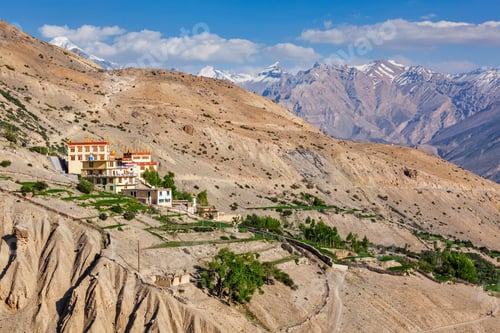 Preview: Dhankar gompa monastery and Dhankar village, Spiti valley, Himachal Pradesh, India