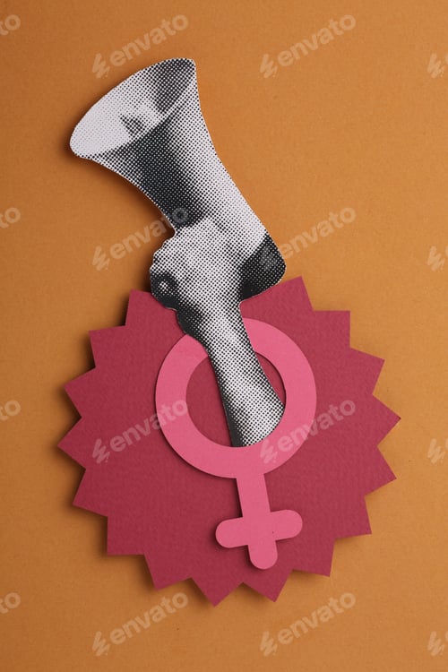 Preview: Black and White Megaphone with Female Symbol