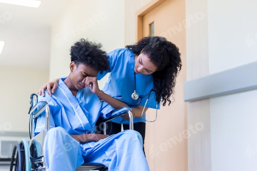 Preview: Patients sitting on wheelchairs have depression. Man patient in a wheelchair is discouraged