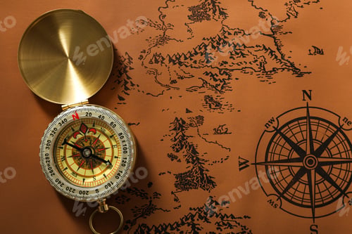 Preview: Sea travel concept. Vintage compass with map