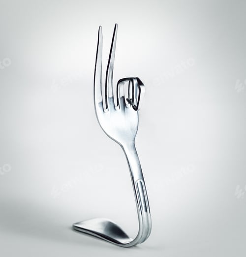 Preview: A-OK. A fork with bent prongs isolated on grey.