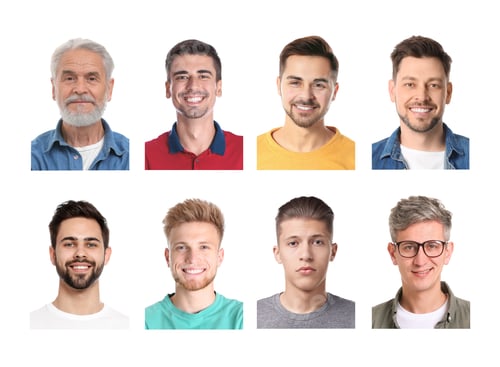 Preview: Photos of different men for passport or other identification document on white background, set