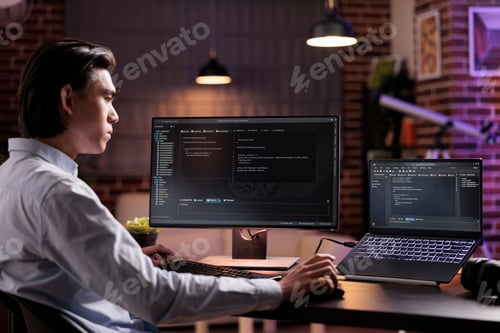 Preview: Asian developer using binary code