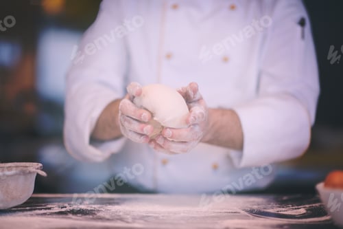 Preview: chef hands preparing dough for pizza