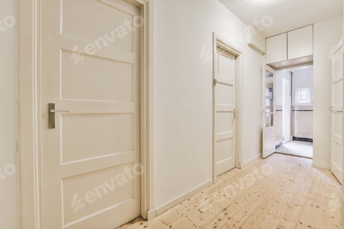 Preview: A spacious straight corridor with several doors