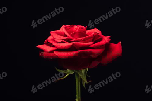 Preview: close up view of beautiful red rose isolated on black