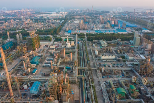 Preview: Aerial view of petrochemical oil refinery and sea in industrial engineering concept in Bangna
