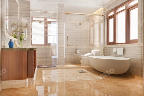 Preview: 3d rendering classic modern bathroom with luxury tile decor