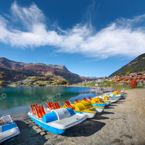 Preview: Picturesque autumn view of San Valentino village and Muta or Haidersee lake.