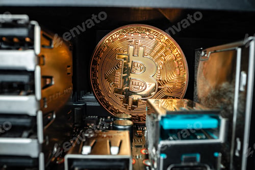 Preview: Macro photo of bitcoin cryptocurrency in the dark