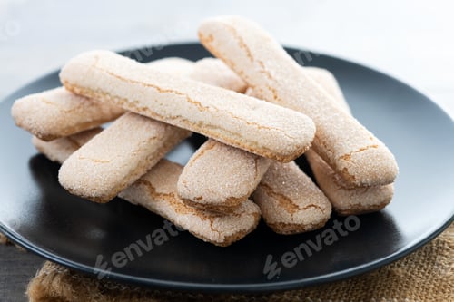 Preview: Italian biscuits ladyfingers savoiardi on wooden table