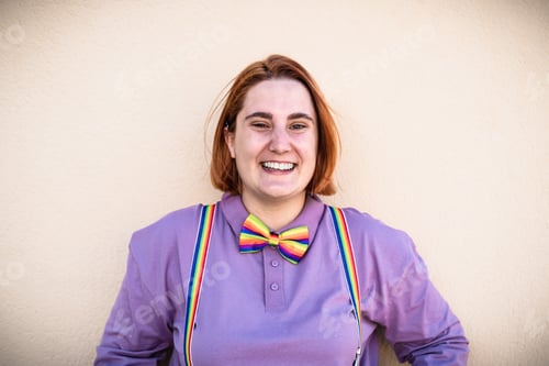 Preview: Happy gay woman celebrating pride - LGBT concept