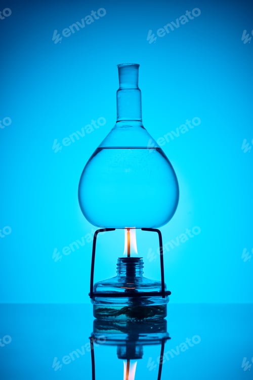 Preview: warming up substance for chemical analysis on blue