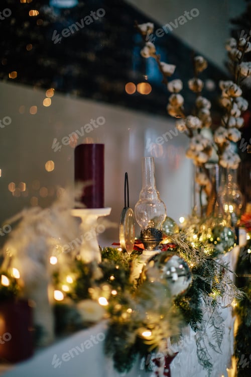 Candles and Christmas Decor in a Home Setting