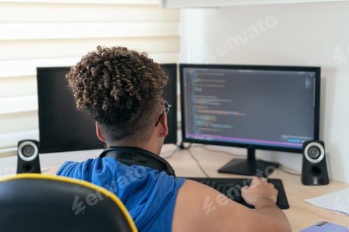 Preview: A website/software developer busy coding in his studio