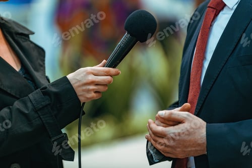 Preview: Journalist Interview. Businessman Speaker Answering Questions