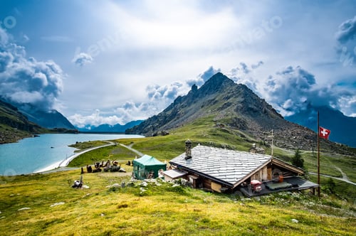 Preview: Panoramic view on house on Alps