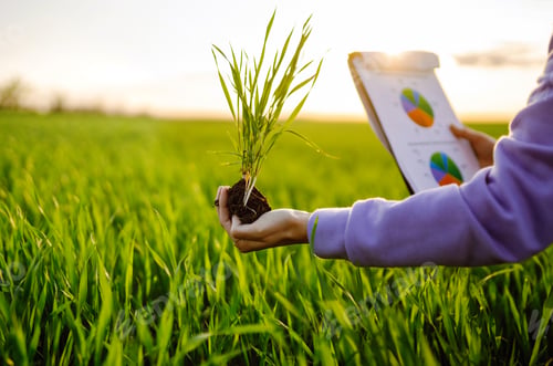 Preview: Hand of expert farmer collect soil and checking soil health before growth a seed of vegetable.