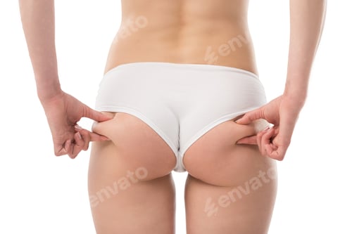 Preview: back view of sexy woman in panties touching buttocks isolated on white