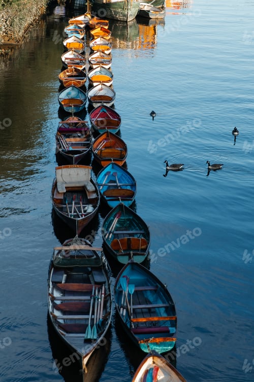Preview: Boats along the river Thames and ducks