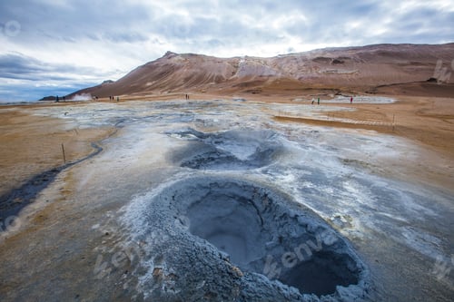 Preview: Pools of boiling water and brimstone in the landscape in Myvatn Park. Iceland