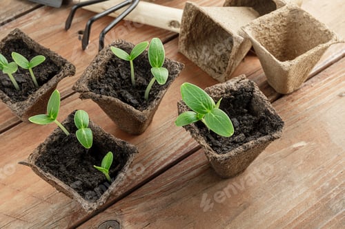 Preview: Seedlings in biodegradable peat pots