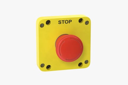 Preview: Emergency Stop Button - Yellow Square Housing, Red Knob
