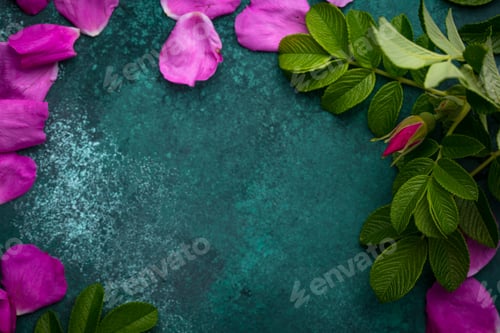 Preview: Pink rose hip petals with leaves