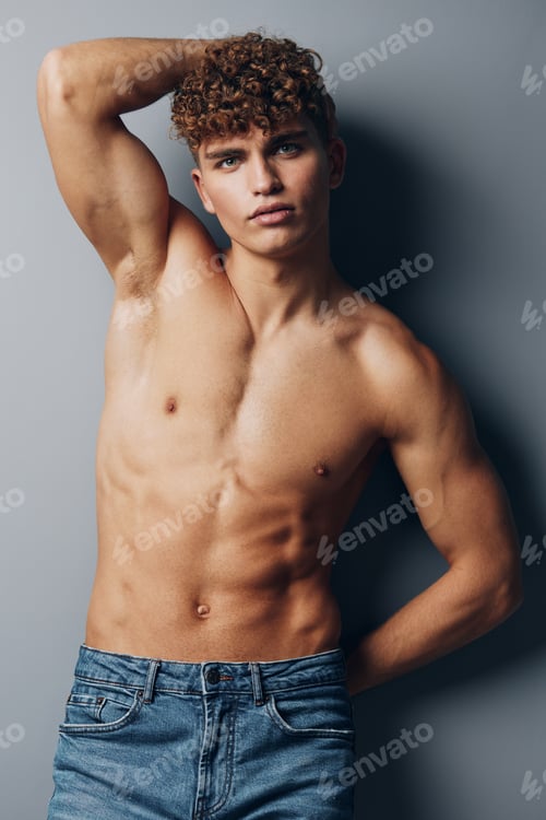 Preview: man attractive muscular abs fit muscle young beauty torso standing