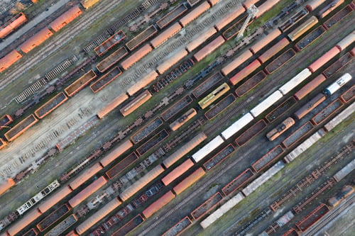 Preview: Industrial conceptual scene with trains. Top view.
