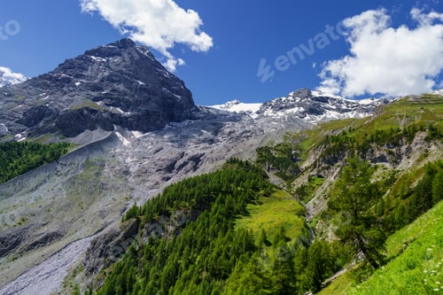Preview: Mountain landscape along the road to Stelvio pass at summer. Glacier