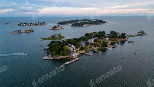 Preview: Aerial shot of the Thimble Islands in Branford, CT, USA