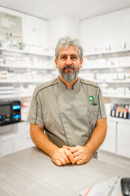 Preview: Portrait of a mature pharmacist in the store