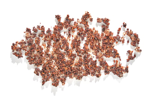 Preview: Roasted brown buckwheat groats forming an intricate pattern on white background