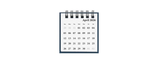 Preview: Desktop calendar for April 2026 in white colour.