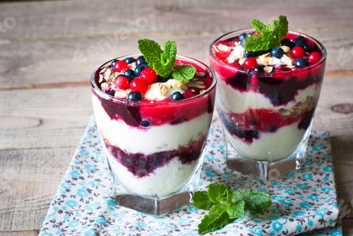 Preview: Dessert with yougurt, jam and berries