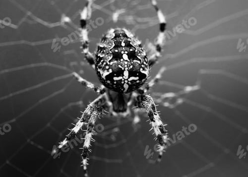 Preview: Black and white spider sitting on web