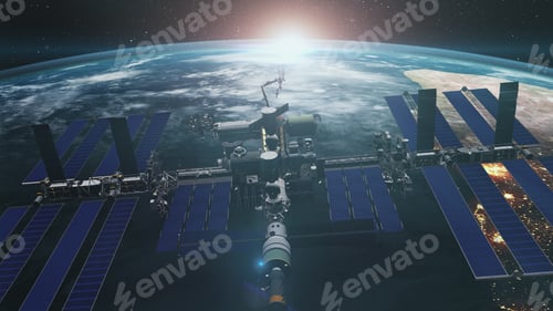 Aperçu: Close up of ISS orbiting realistic planet Earth