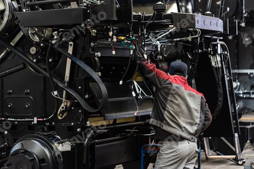 Preview: Industrial worker assembles agricultural equipment