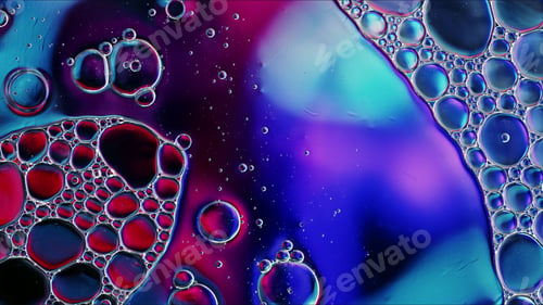 Preview: Abstract Colorful Food Oil Drops Bubbles and spheres Flowing on Water Surface